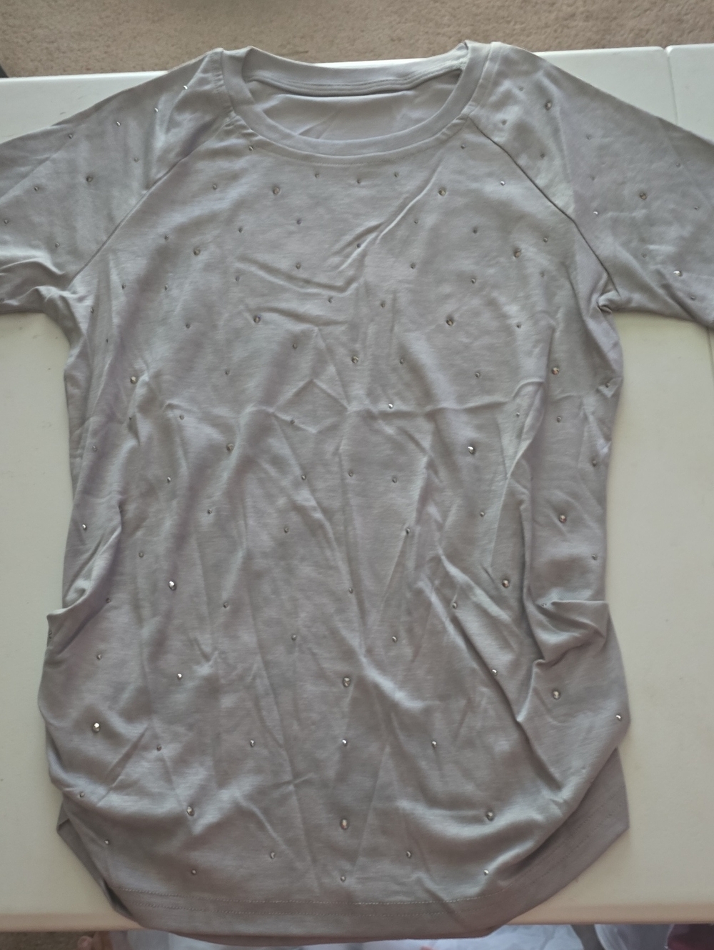 Women's Light Gray Short-Sleeve Tee with Stud Accents With Rouging On Sides